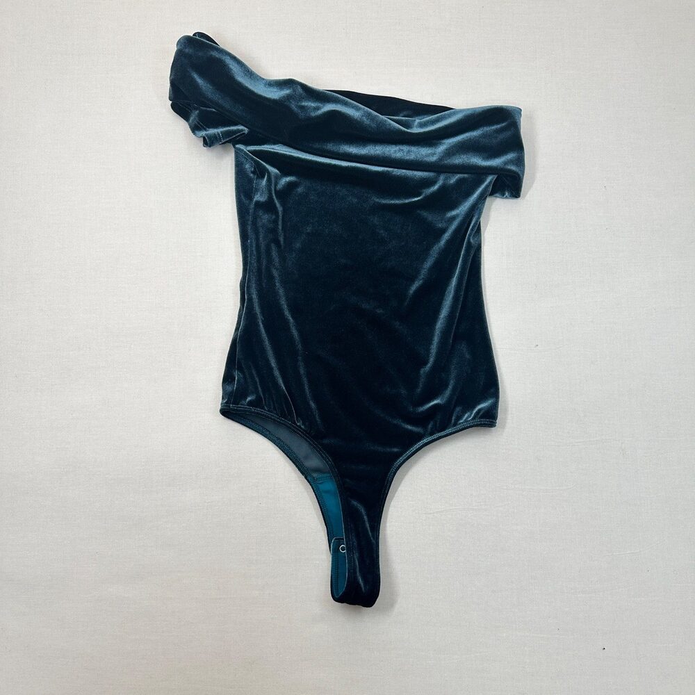 Old Hollywood Glam AGOLDE Teal Velvet One Shoulder Bodysuit XS